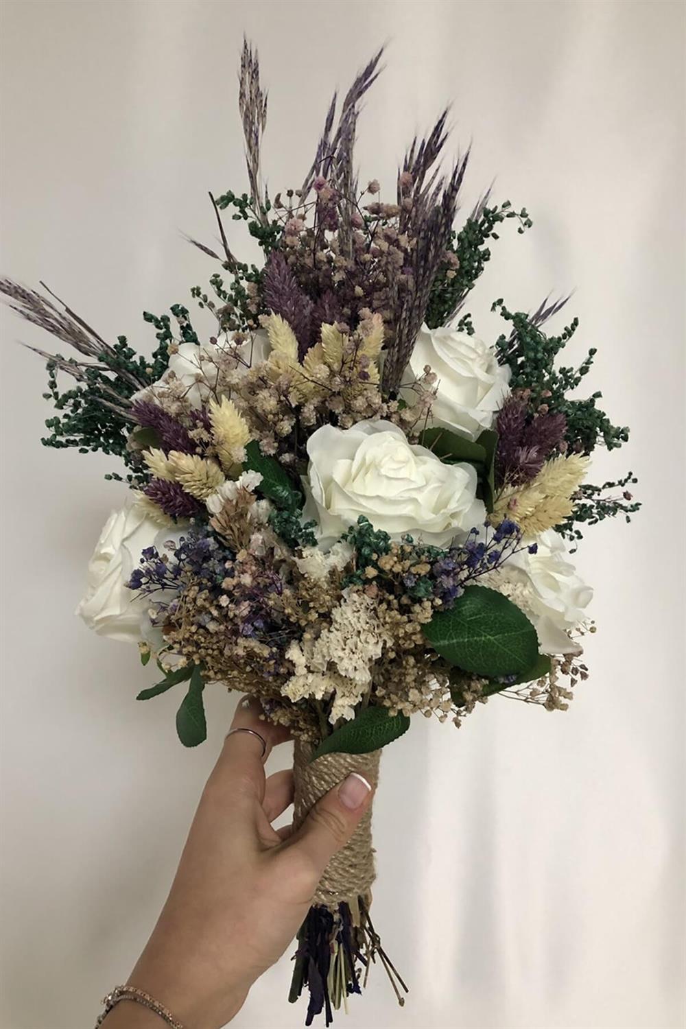 Wholesale Purple Green Dry and Artificial Flower Bridal Bouquet