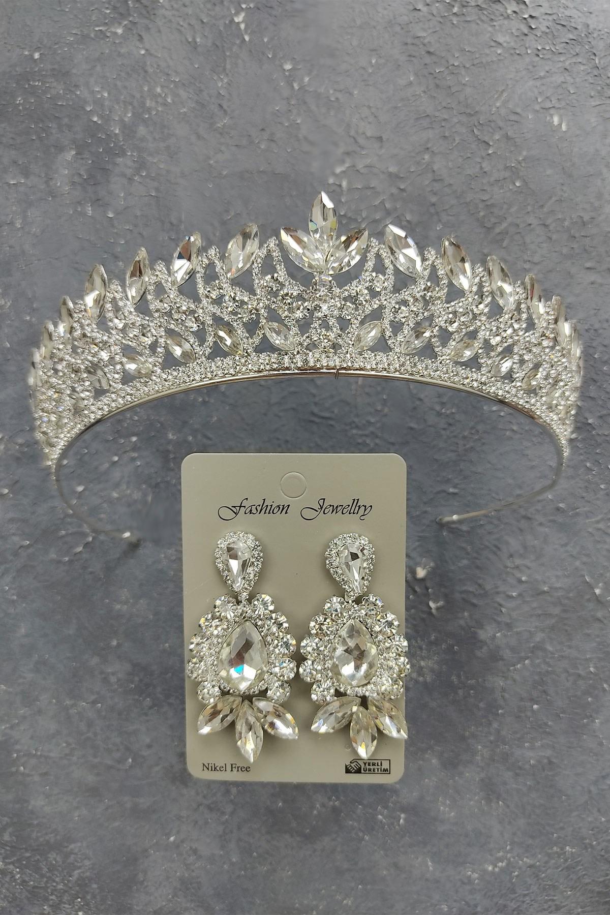 Wholesale Neva Model Bridal Crown and Shuttle Drop Stone Earrings