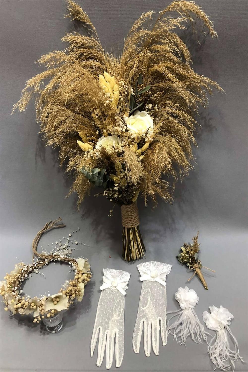 Wholesale Casual Bridal Bouquet Set with Pampas