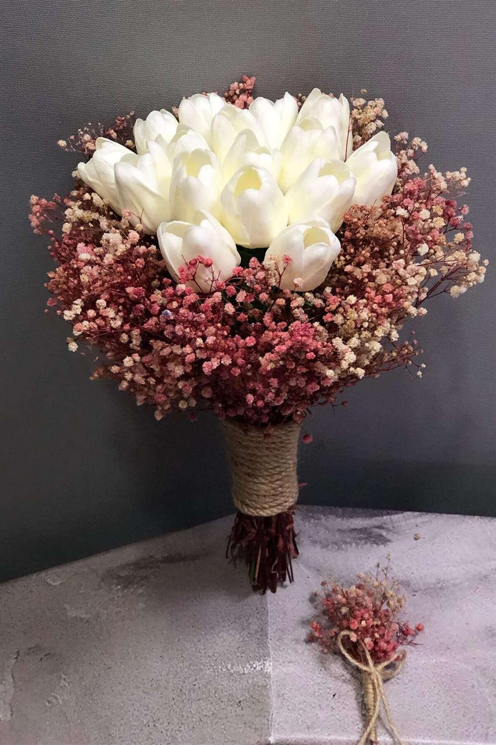 Wholesale Bridal Bouquet with Pink Chipsoli and Wet Tulips