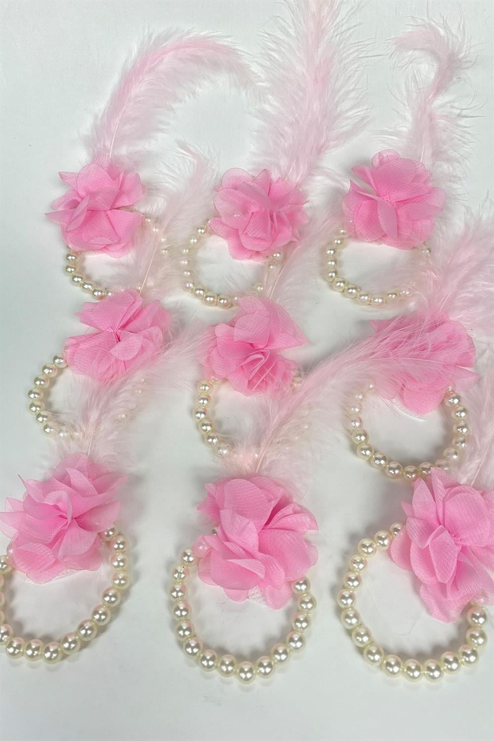 Wholesale Pink Feather Pearl Bridesmaid Bracelet 10 Pieces