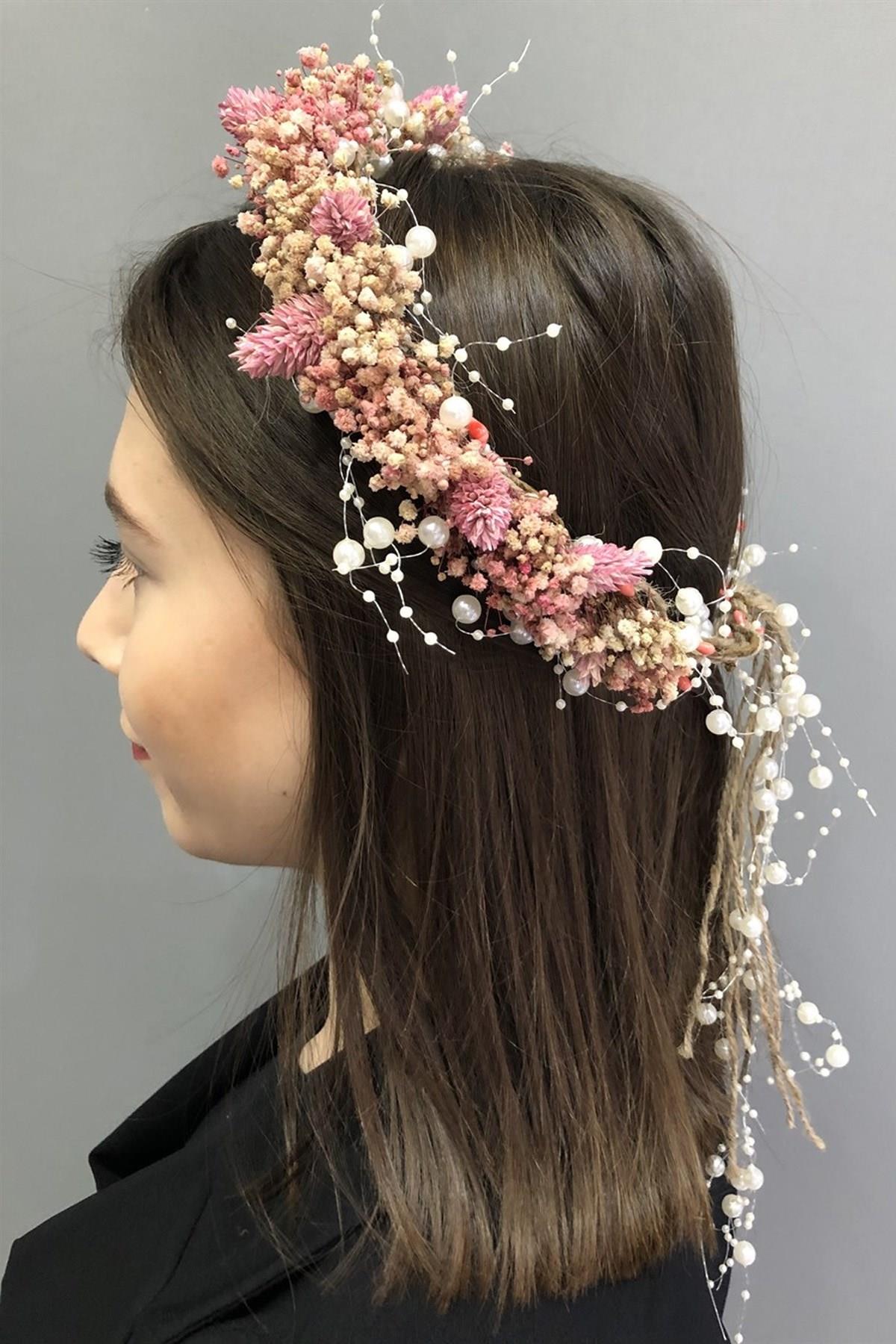 Wholesale Powder Dried Flower Crown with Pearls