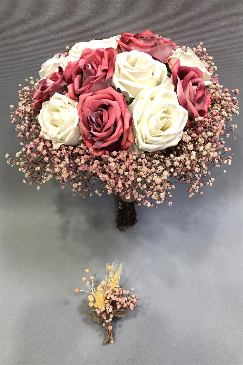 Wholesale Powder Cream Velvet Rose and Chipsolu Bridal Bouquet