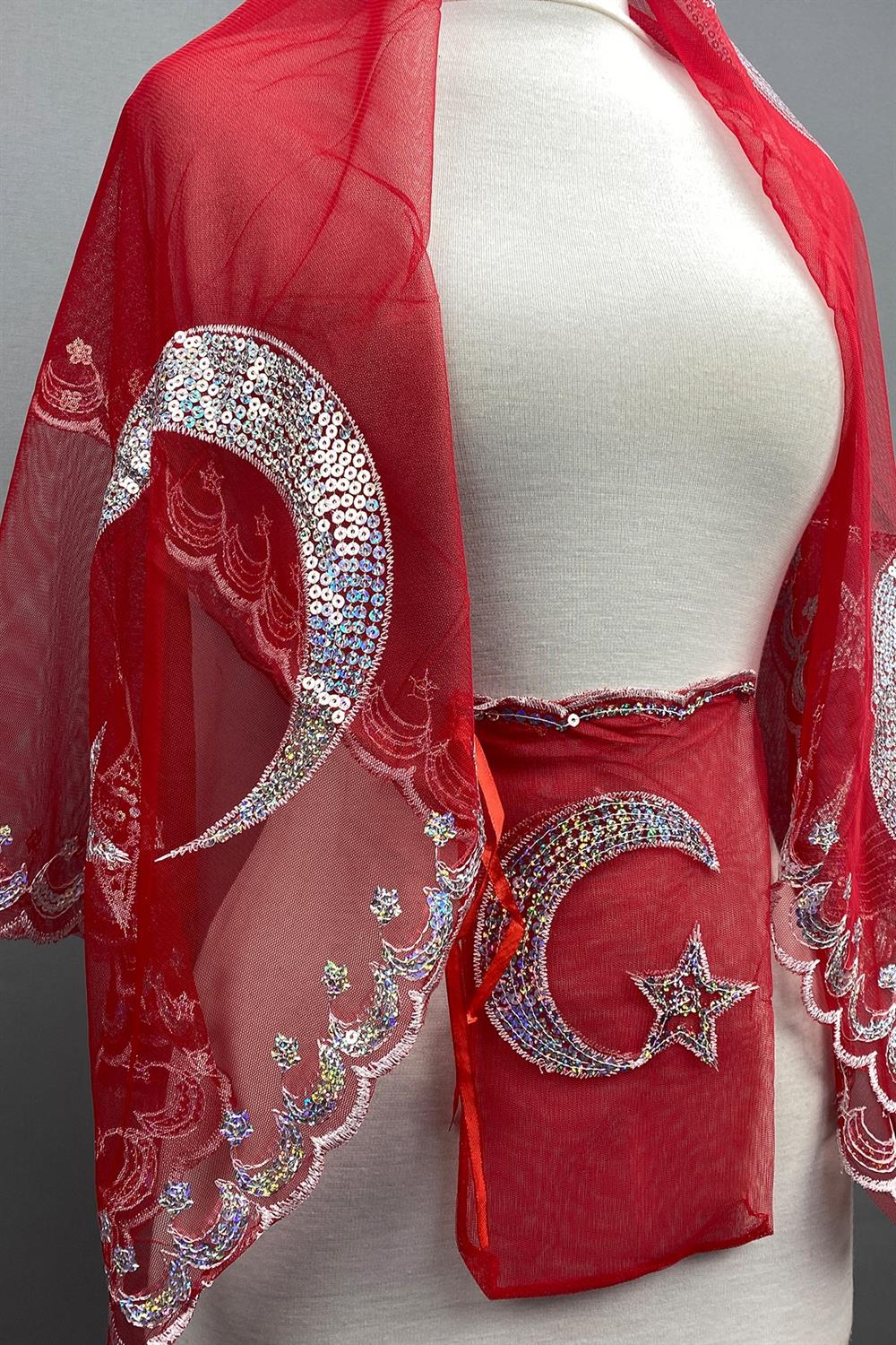 Wholesale Sequined Crescent and Star Groom's Veil-Military Veil