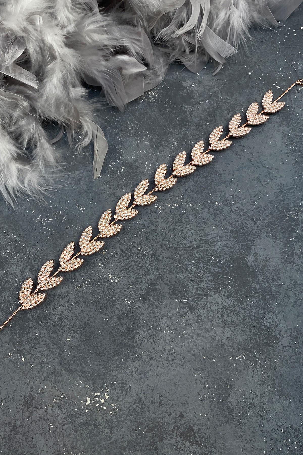 Wholesale Rose Color Leaf Motif Bella Bridal Hair Accessory