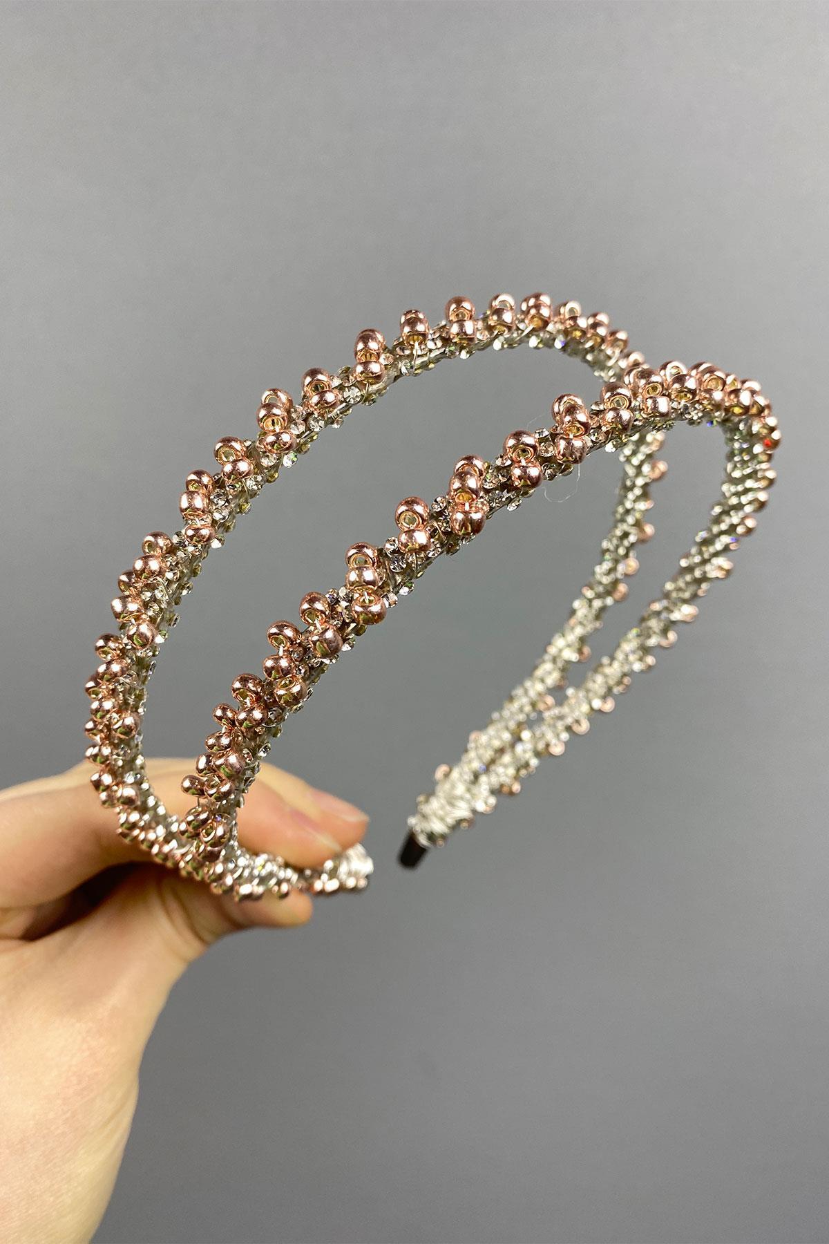 Wholesale Rose Design Beaded Handmade Dahlia Double Row Bridal Crown