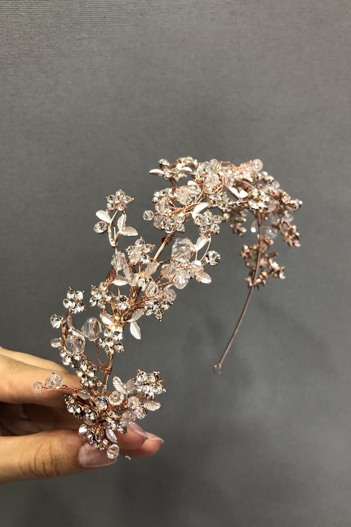 Wholesale Silver Bridal Crown with Rose Branch Flowers