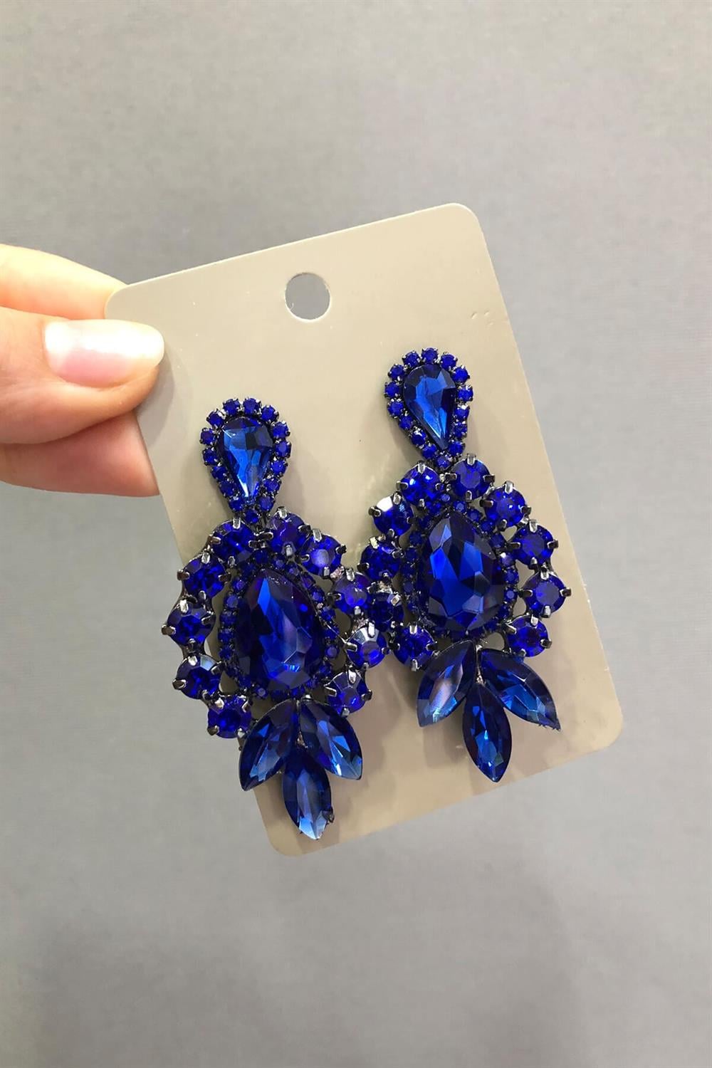 Wholesale Saks Blue Crystal Stone 3 Stone Oval Earrings