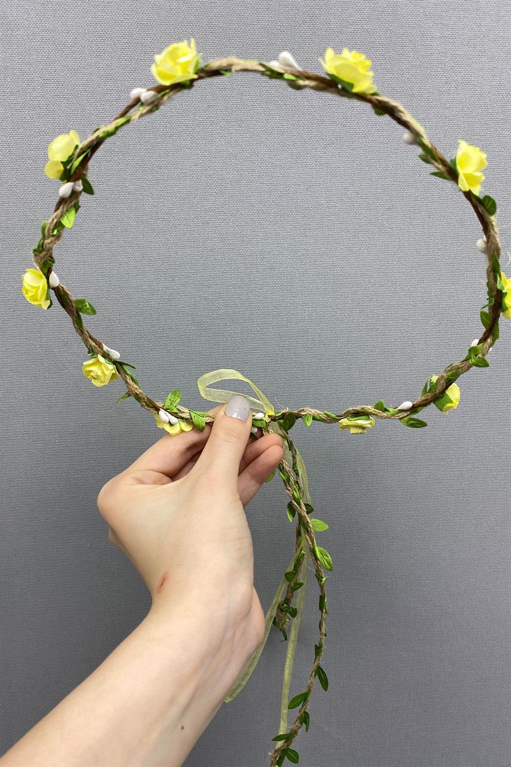 Wholesale Yellow Paper Rose and Leaf Bridesmaid Crown and Gift Children's Crown