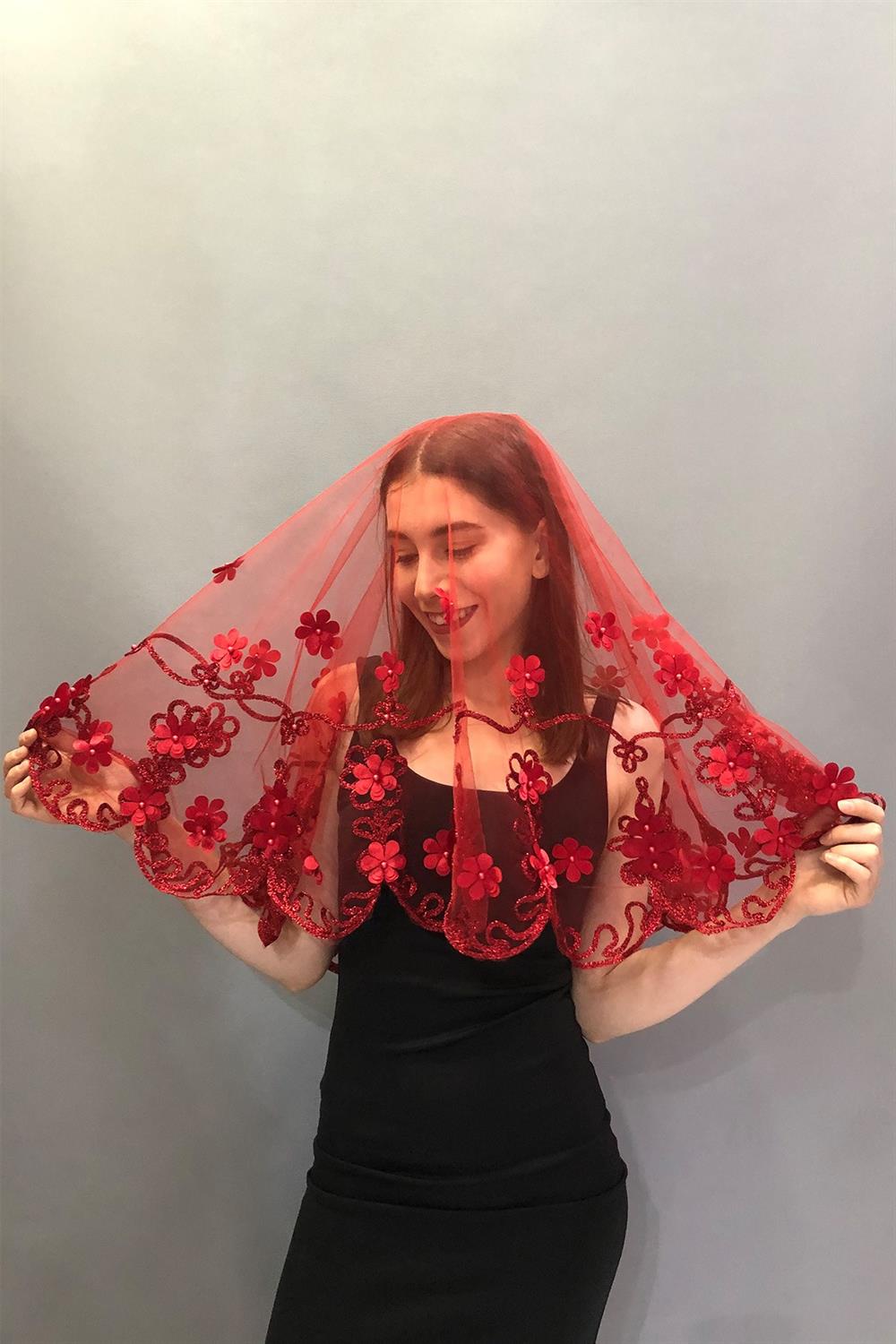 Wholesale Glitter Floral Bridal Face Veil