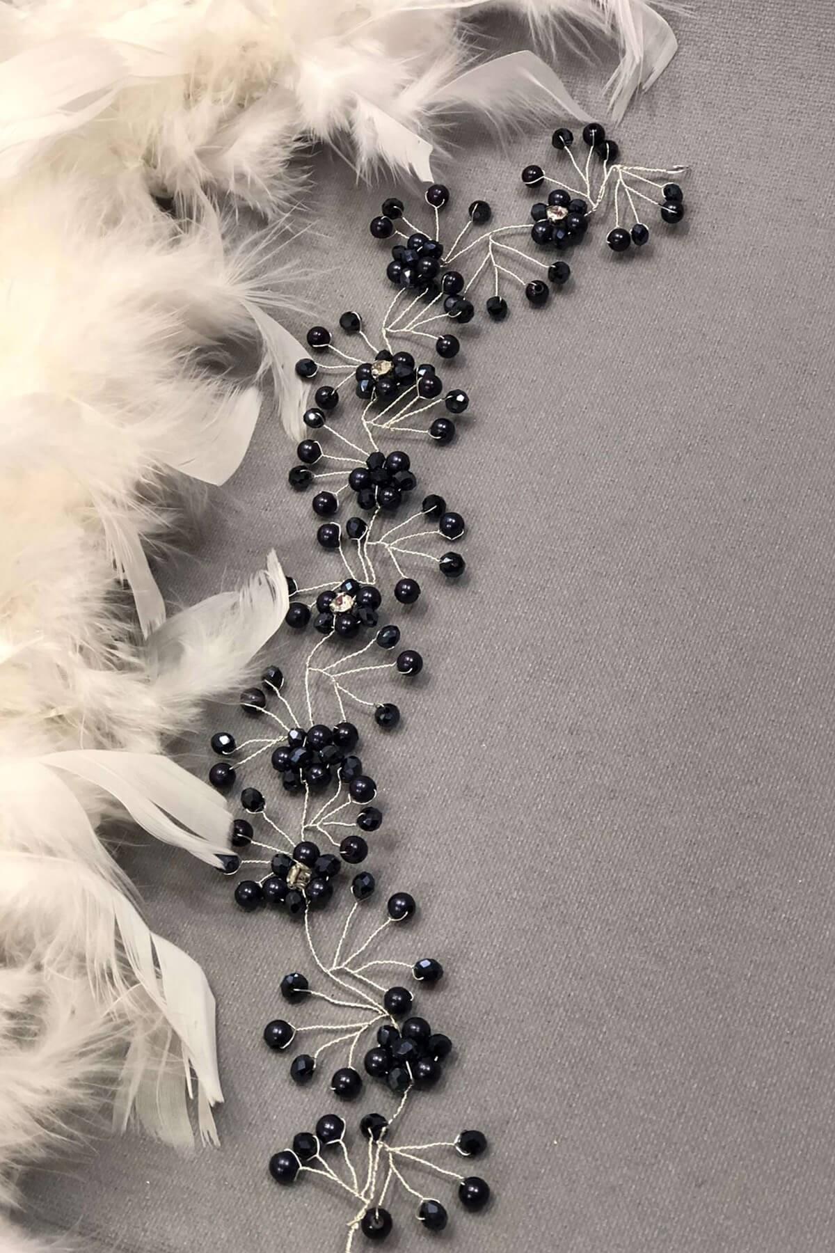 Wholesale Black Flower Crystal Hair and Turban Accessory