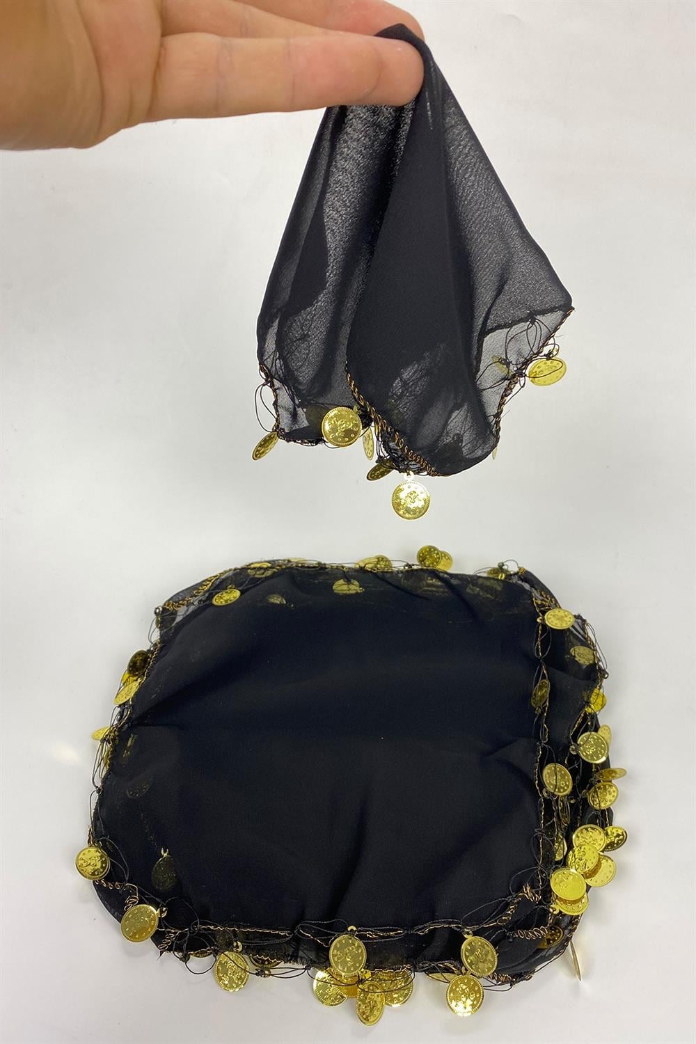 Wholesale Black Money Sequin Embroidered Chiffon Luxury Halay Handkerchief 10 Pieces