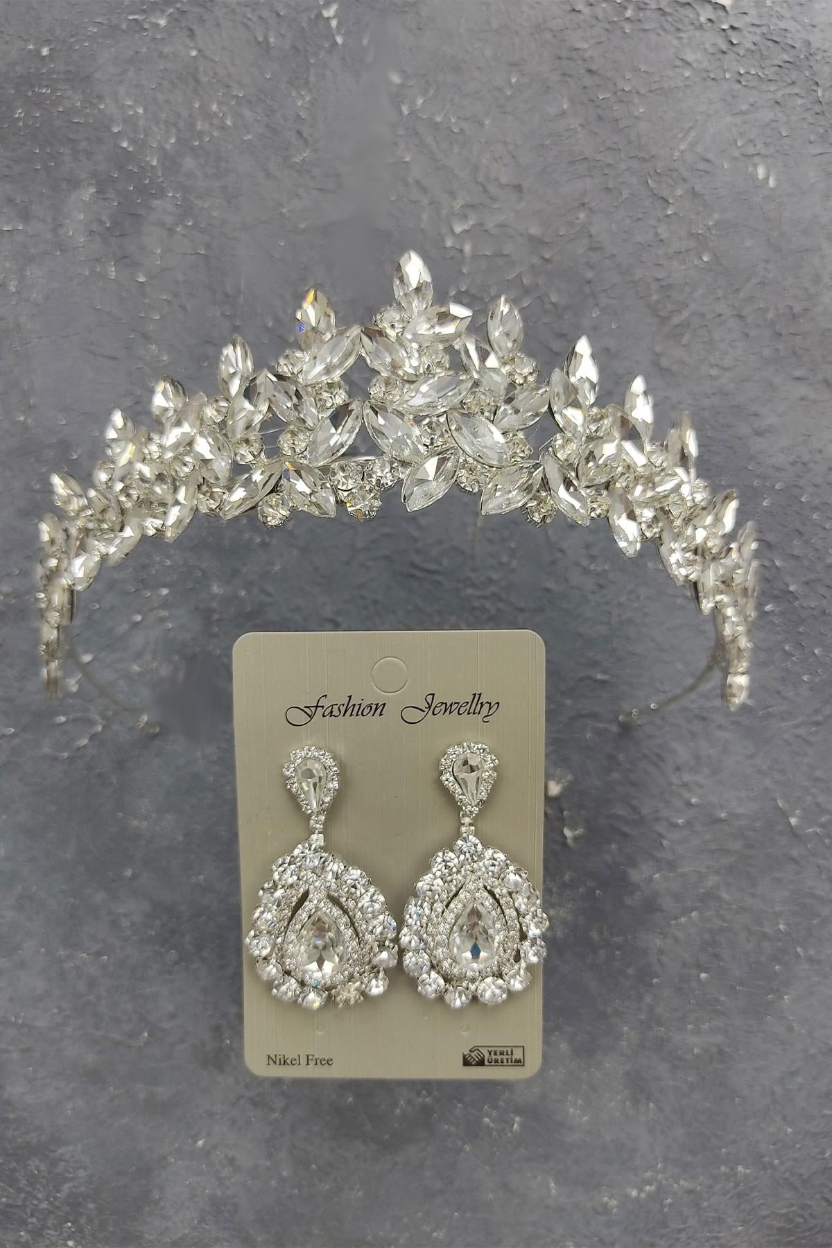 Wholesale Subra Model Bridal Crown and Shuttle Stone Earrings