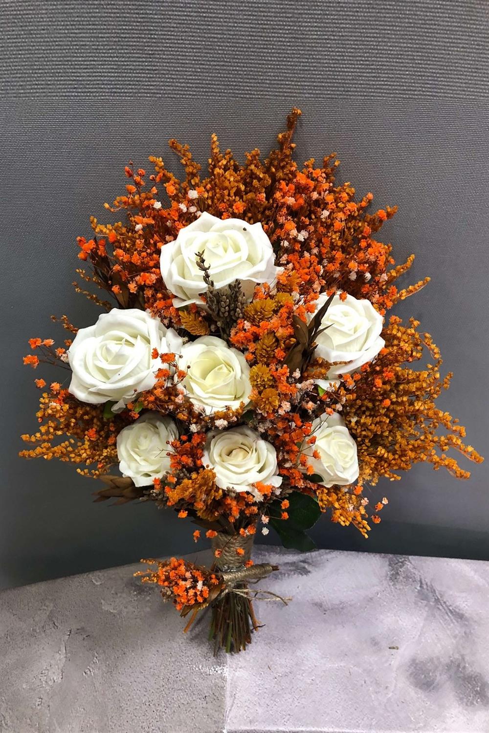 Wholesale Bridal Bouquet with Orange Chipso and White Velvet Roses