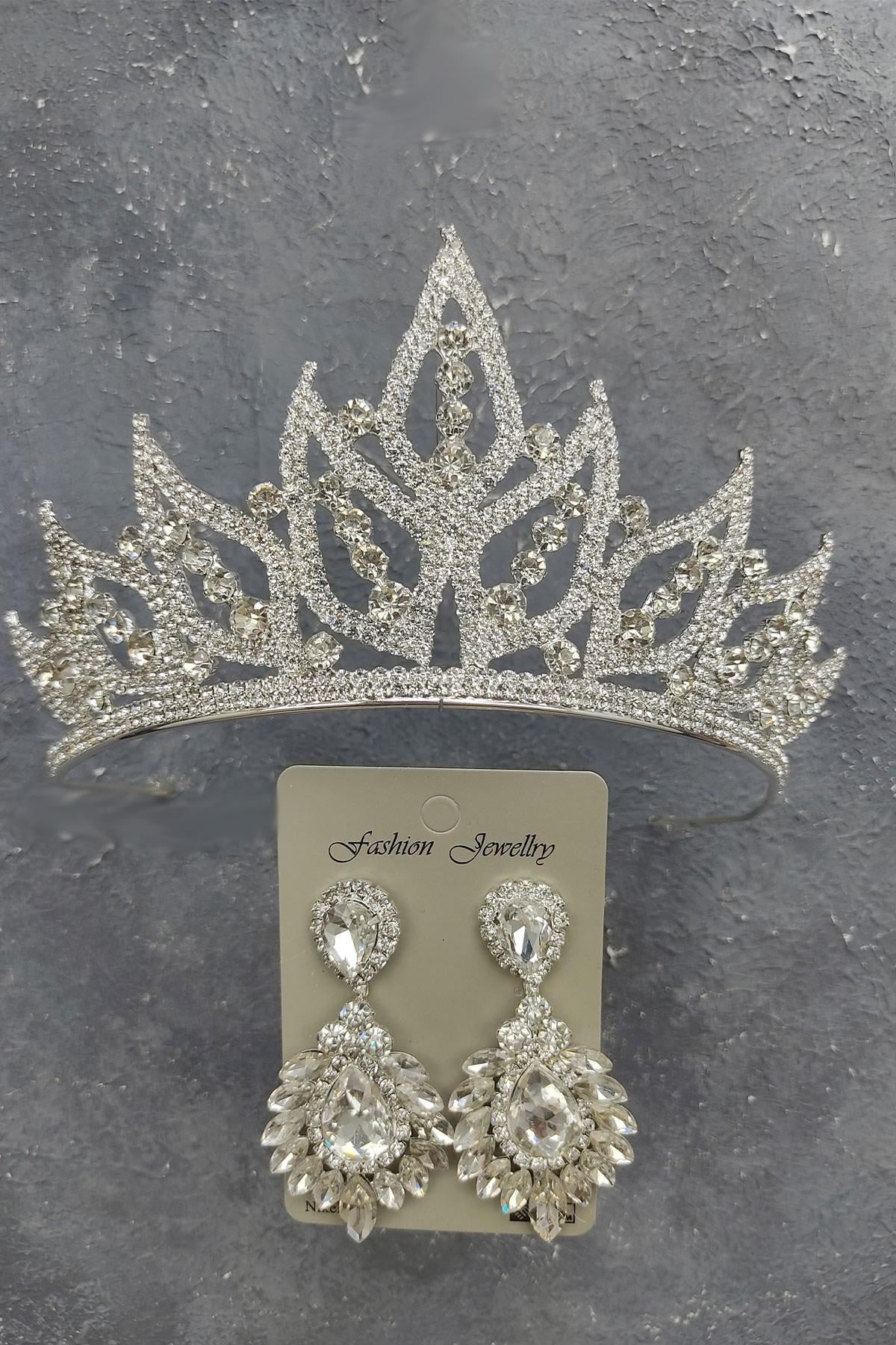 Wholesale Leaf Model Bridal Crown and Drop Shuttle Stone Earrings