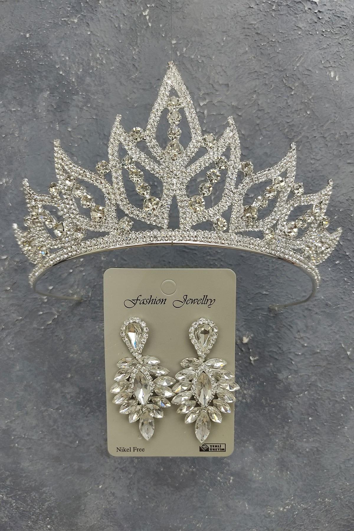 Wholesale Leaf Model Bridal Crown and Drop Stone Earrings