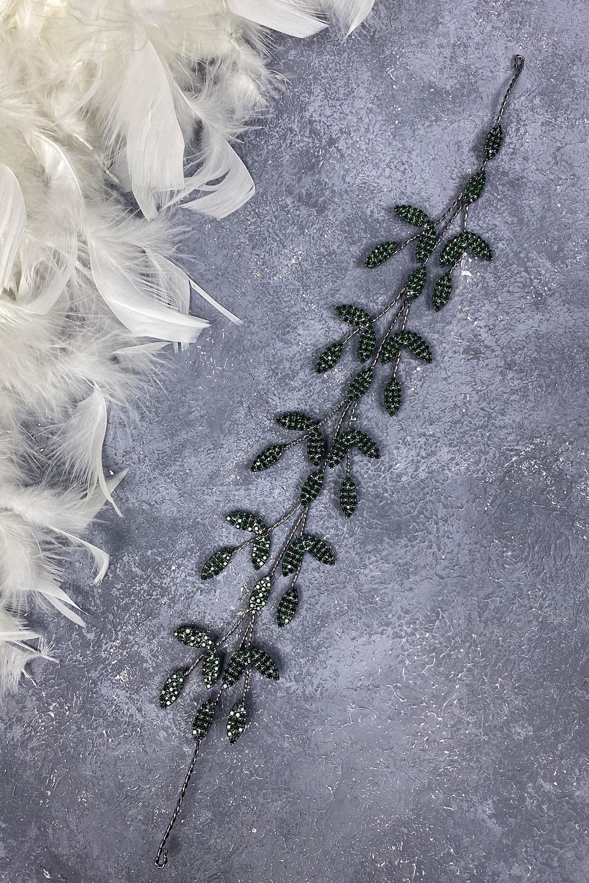 Wholesale Yena Design Bridal Crown Hair Accessory with Green Leaf Branches
