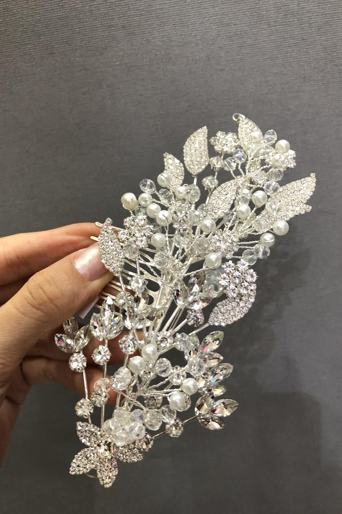 Wholesale Dense Floral Stone Silver Comb Hair Clip