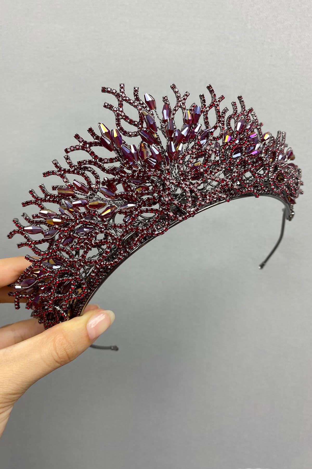 Wholesale Zehra Model Claret Red Bridal Crown