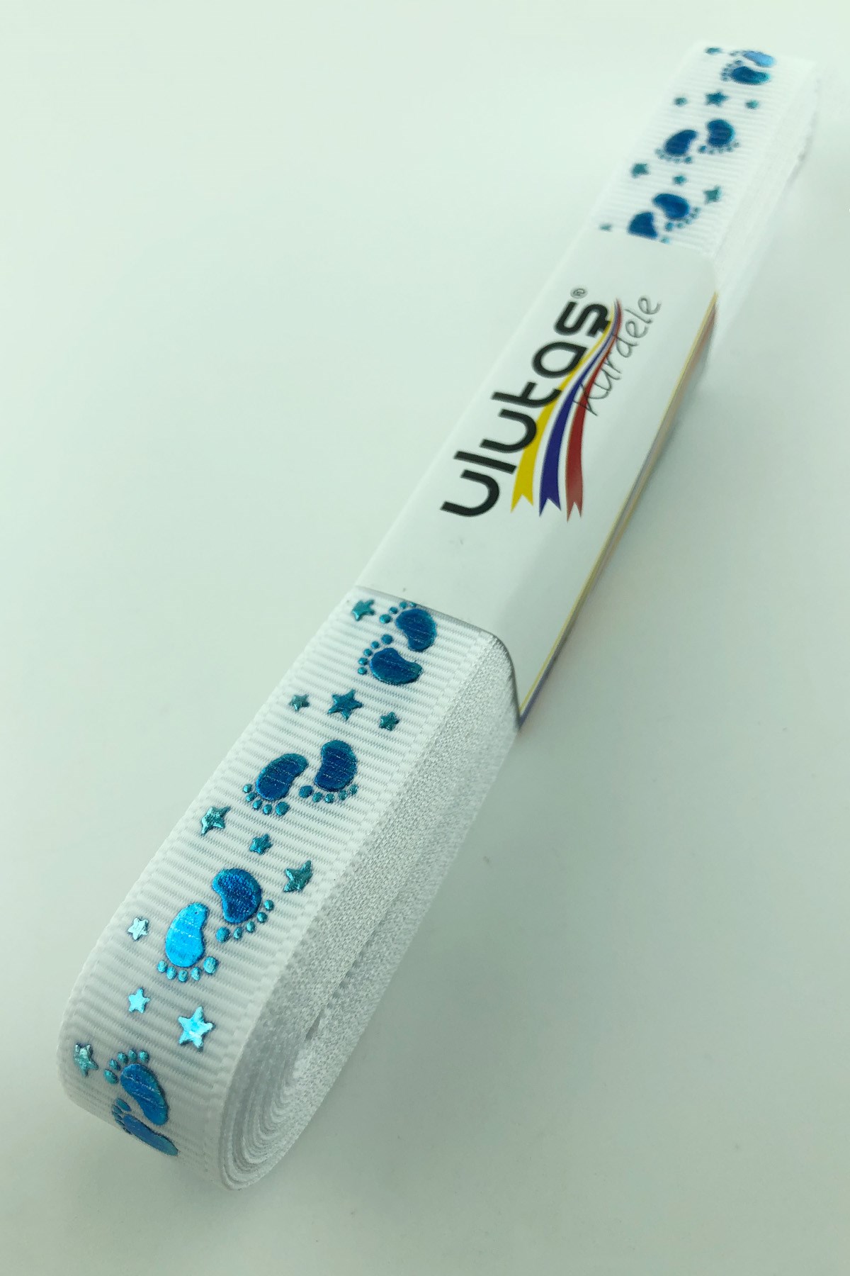 Turkuaz Bebek Ayağı Figür Baskılı Grogren Kurdele 1,5 cm