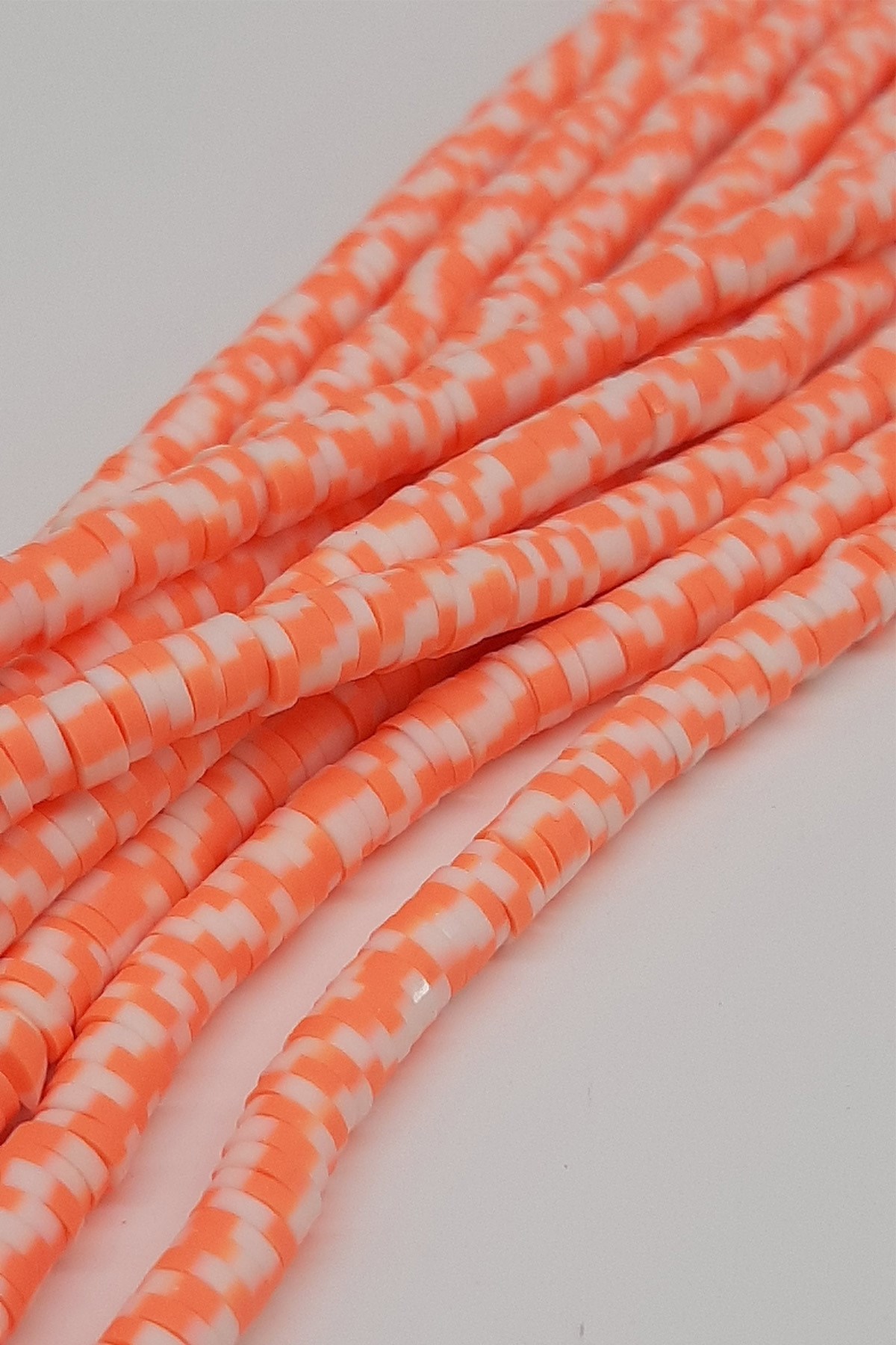 Orange White Patterned Fimo Dough Beads 4mm