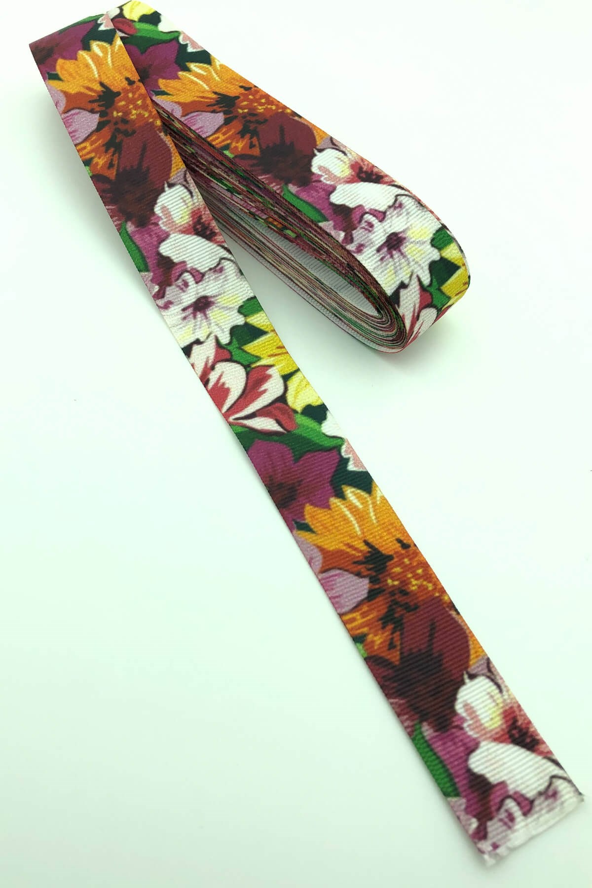 Orange Floral Printed Grosgrain Ribbon 10 Mt