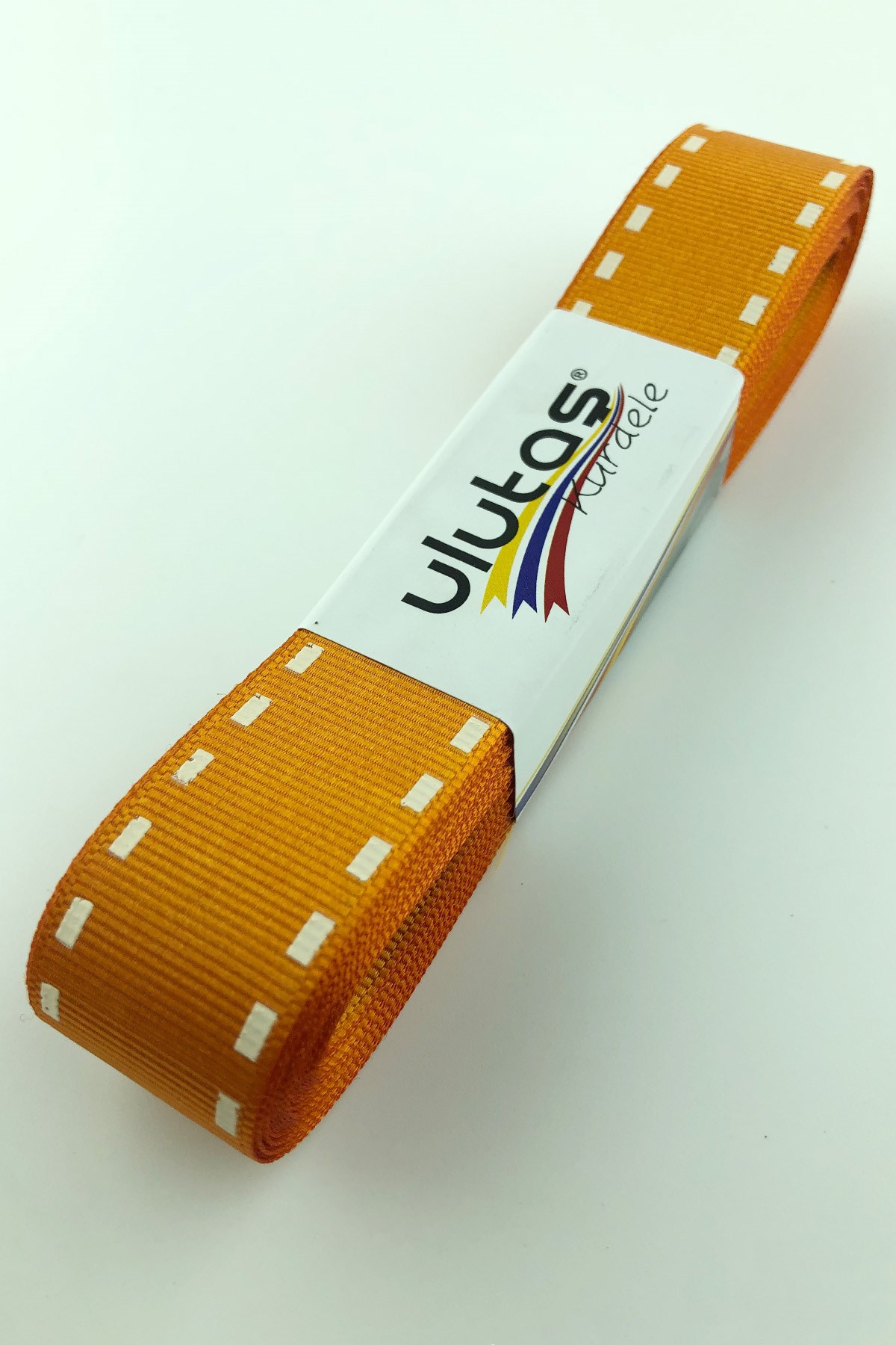 Turuncu Şerit Baskılı Grogren Kurdele 2,5 cm