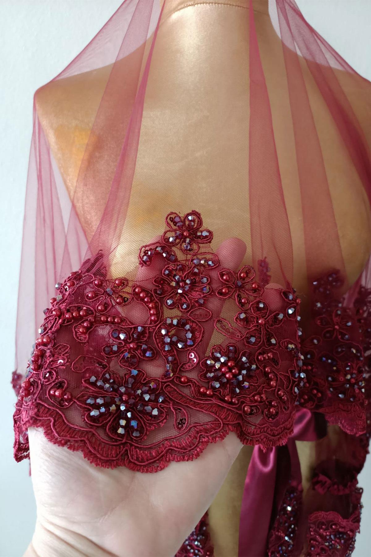 Ultra Lüks Kristal Boncuk İşlemeli Gelin Kına Duvağı