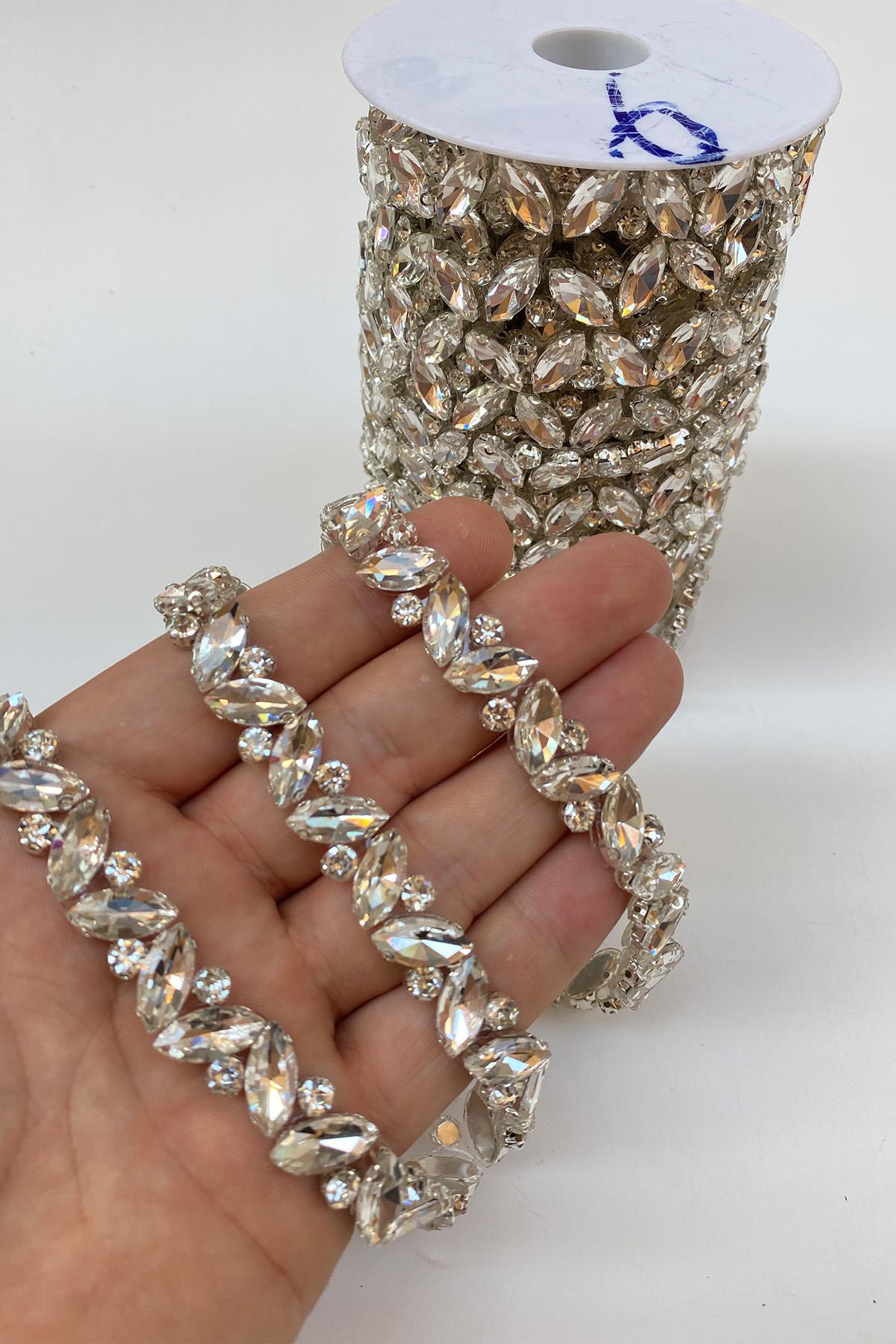 Ütüyle Yapışan Kasalı Mekik Taşlı Abiye Şerit Bordür