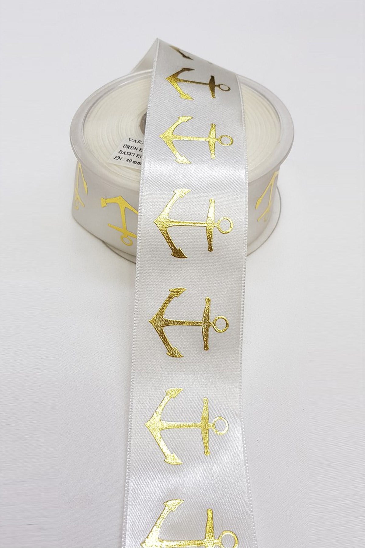 Gold Anchor Leaf Satin Ribbon 4Cm