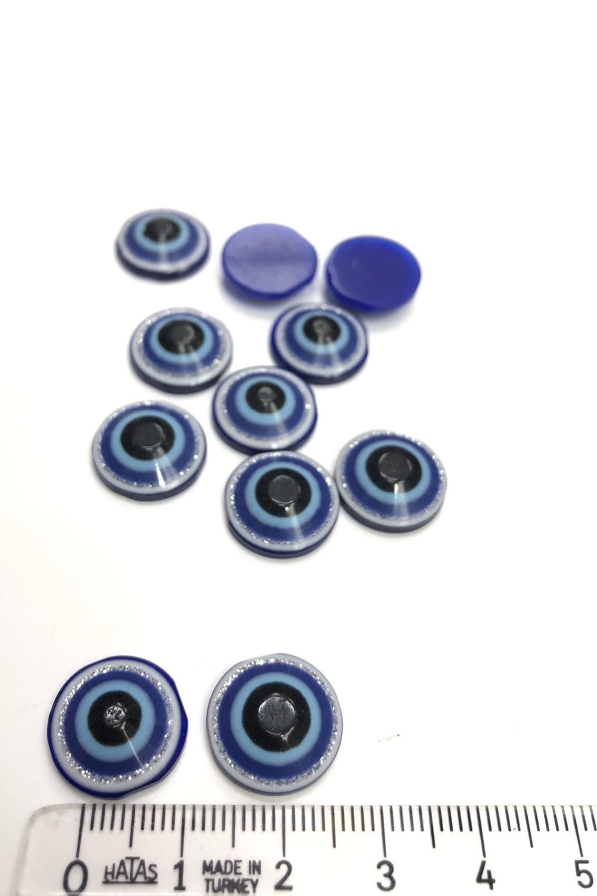 Silvery Blue Adhesive Evil Eye Beads