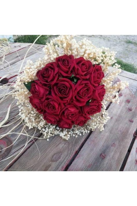 Yeni Gelin Buketi Ve Damat Yaka Çiçeği Kırmızı Gül