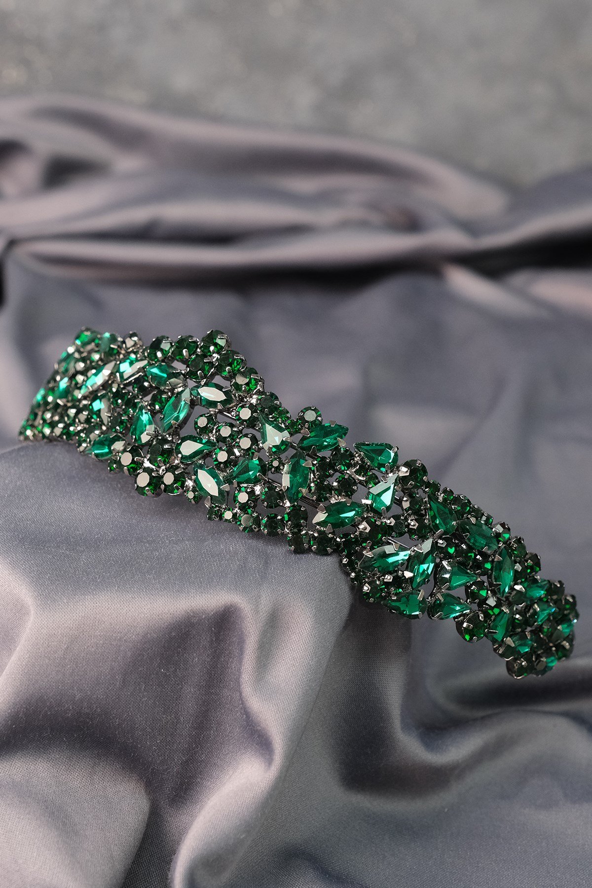 Yeşil Ela Band Model Gelin Tacı Saç Aksesuarı