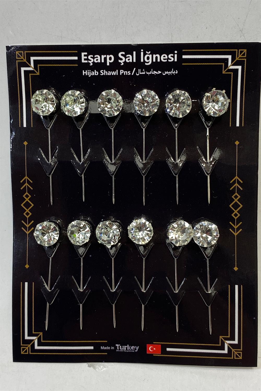 Yuvarlak Taşlı Eşarp İğnesi, Örtü İğnesi 12 Adet