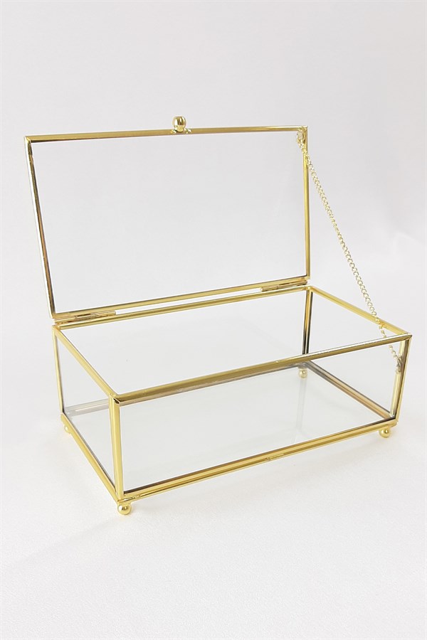 Glass Gold Rectangular Jewelry Engagement Accessory Box L