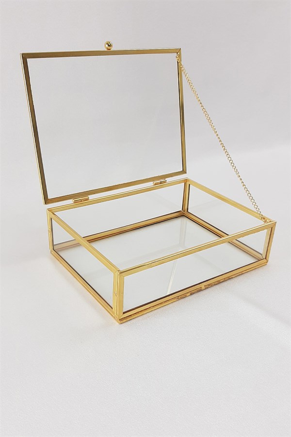 Glass Gold Rectangular Jewelry Engagement Accessory Box M