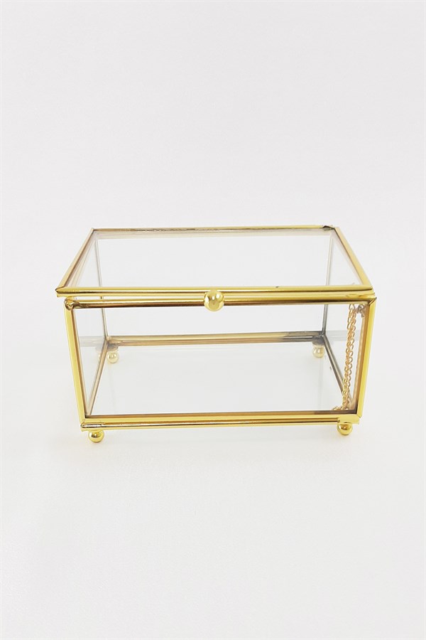 Glass Gold Rectangle Jewelry Engagement Accessory Box XS