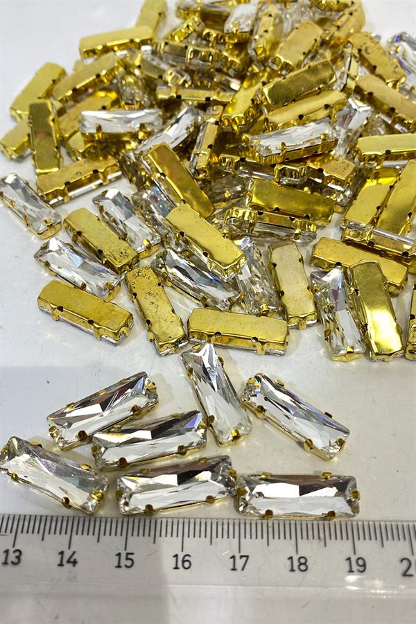 Gold Renk İnce Dikdörtgen Kasalı Beyoğlu Taşı Dikme Kristal Boncuk 5 Adet