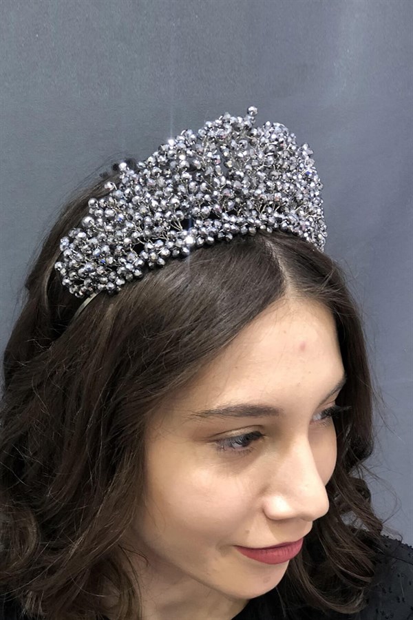 Bridal and Henna Tiara with Silver Crystal Beads
