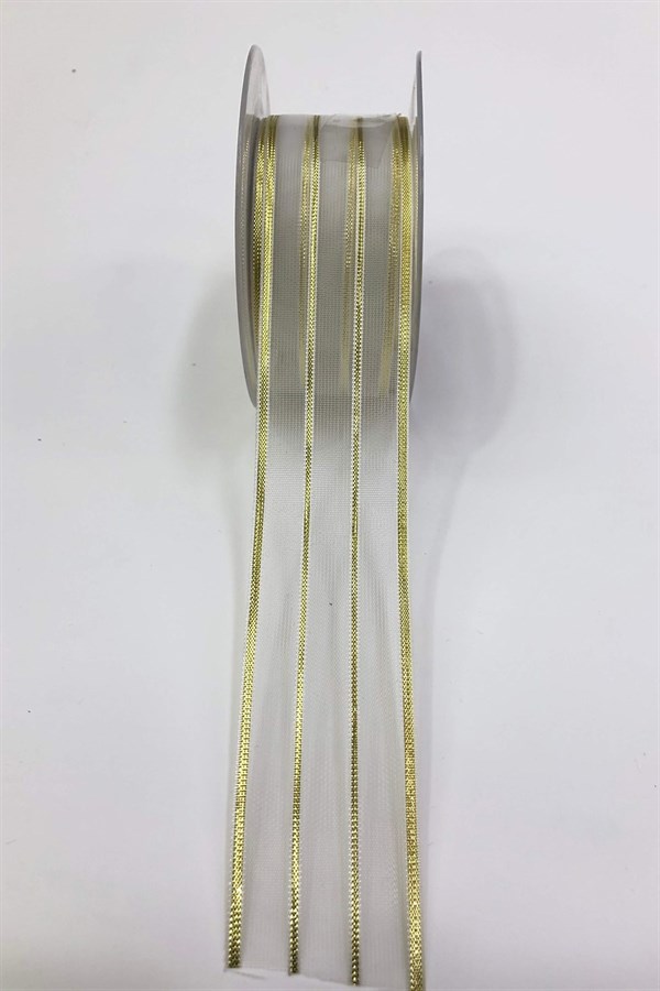 Gold Transparent Ribbon Organza Glittery Ribbon 4Cm