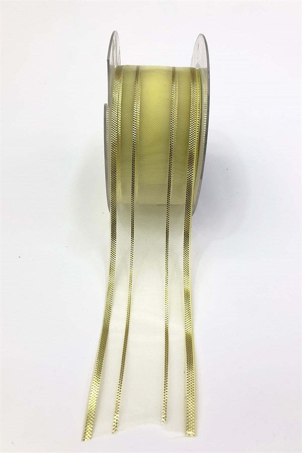 Gold Ribbon Organza Glittery Ribbon 4Cm