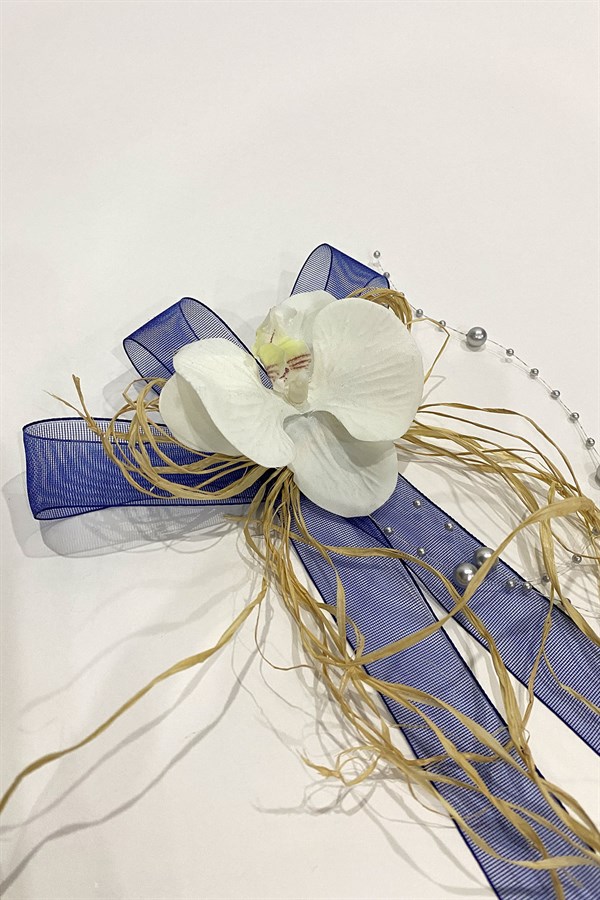 Saks Mavi Hasırlı Orkideli Bavul Süsü Bohça Süsü 3 Adet