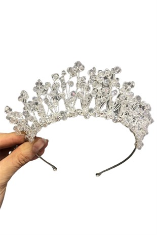 Sheer Crystal Beaded Princess Model Bridal Crown