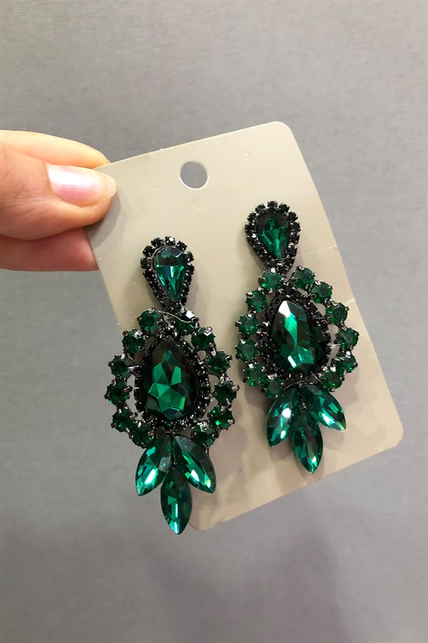 3 Stone Oval Earrings With Emerald Green Crystal Stone