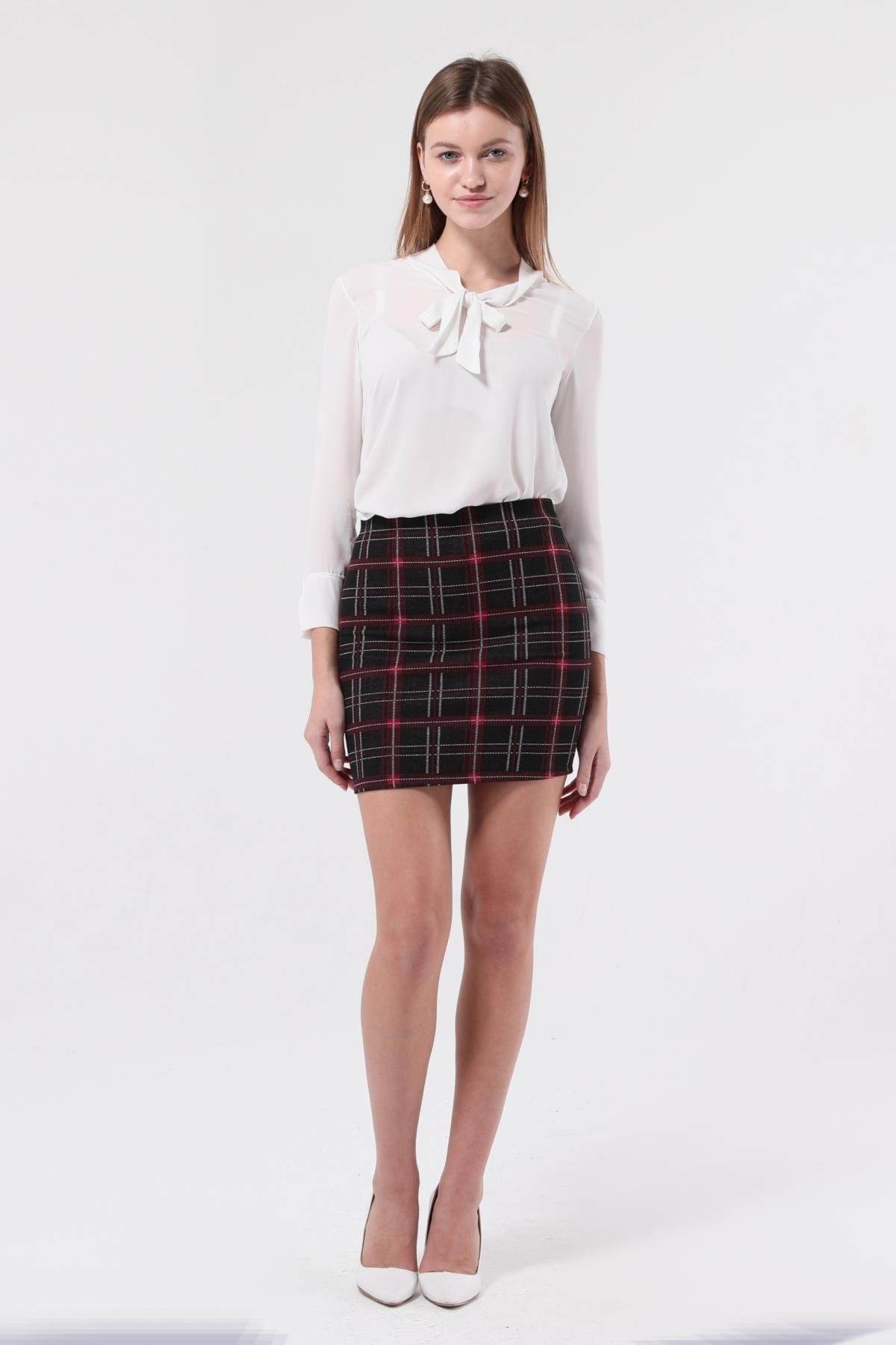 SEZER AKTAŞ BORDO KARELİ  DAR MİNİ ETEK