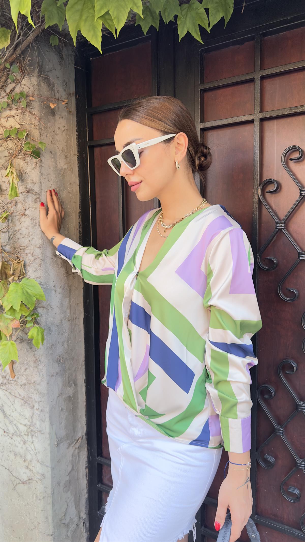 Mngo Model Renkli Saten Bluz