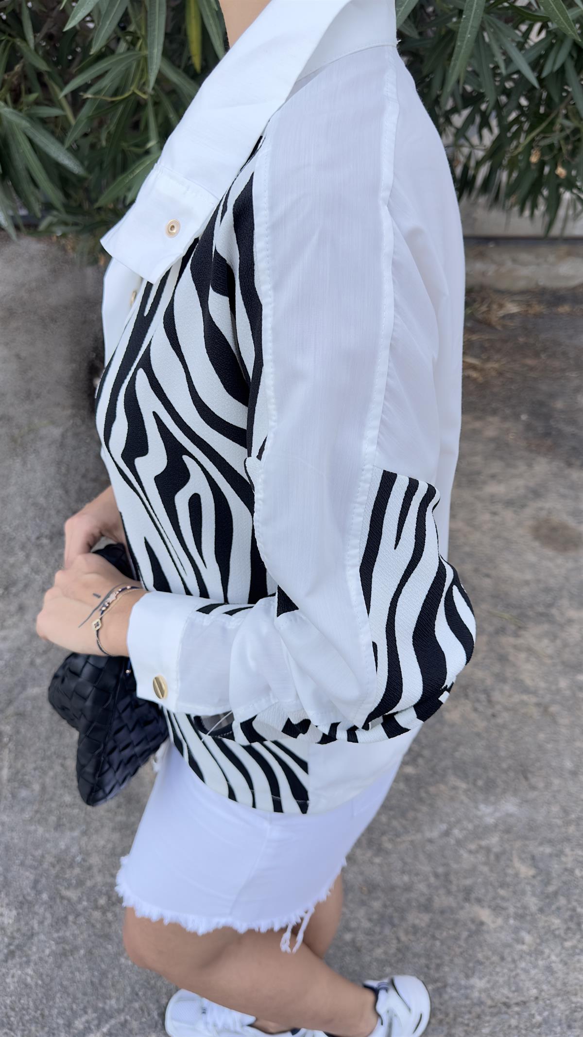 Gold Düğme Zebra Desenli Poplin Sweat