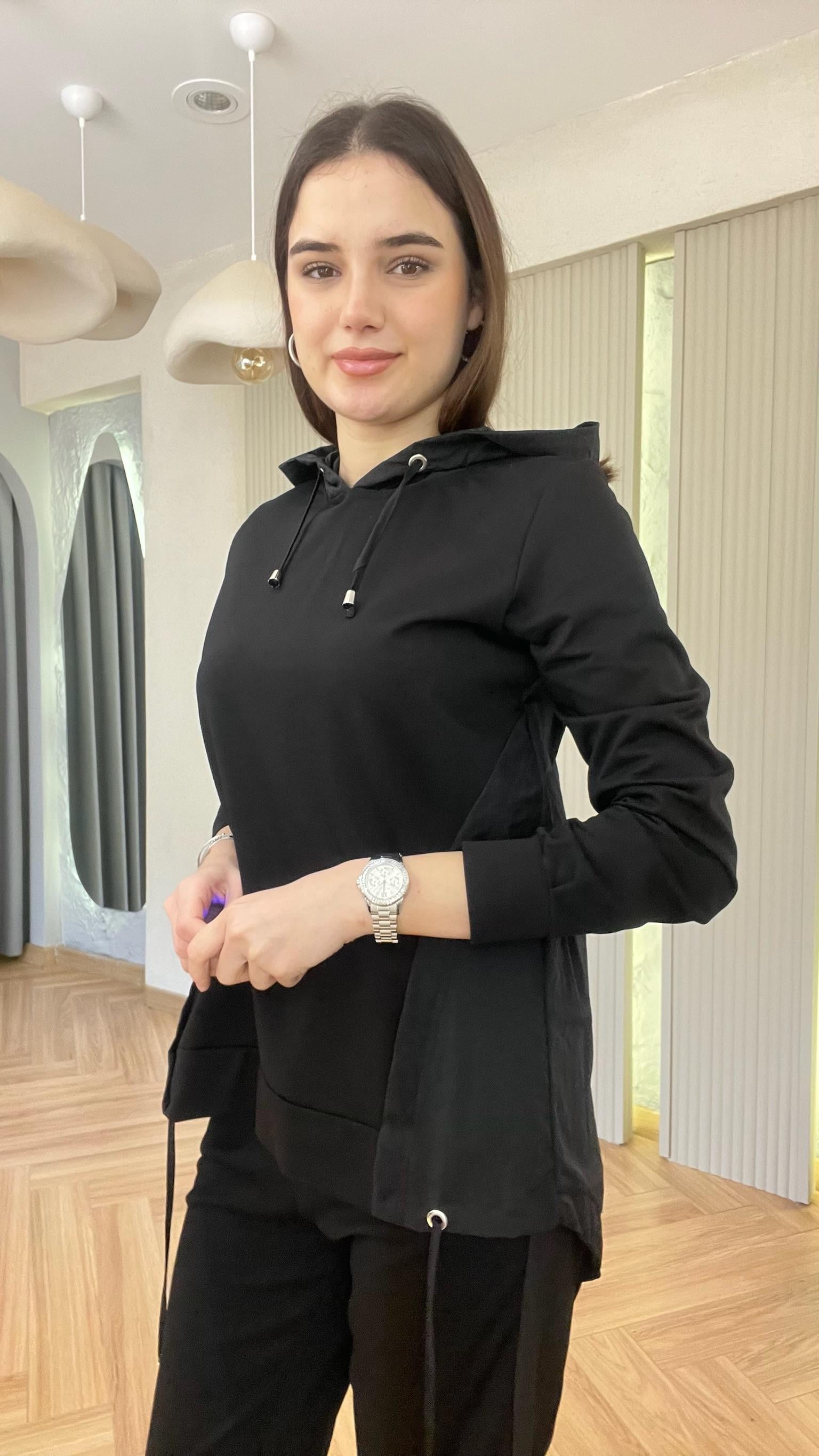 Paraşüt Garnili Siyah Eşofman Takımı