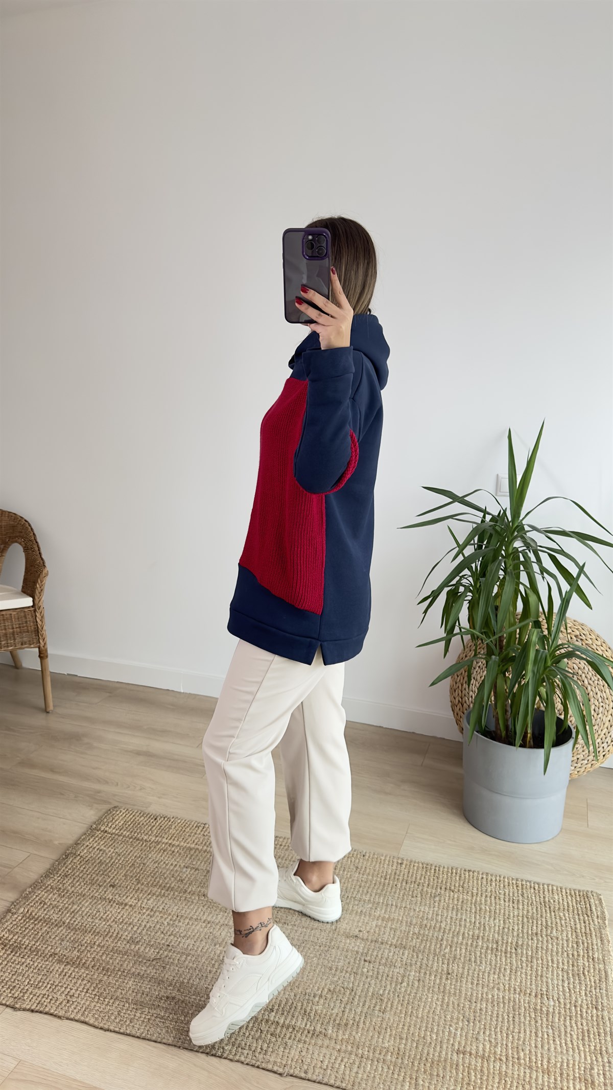 Triko Detaylı Lacivert Sweat