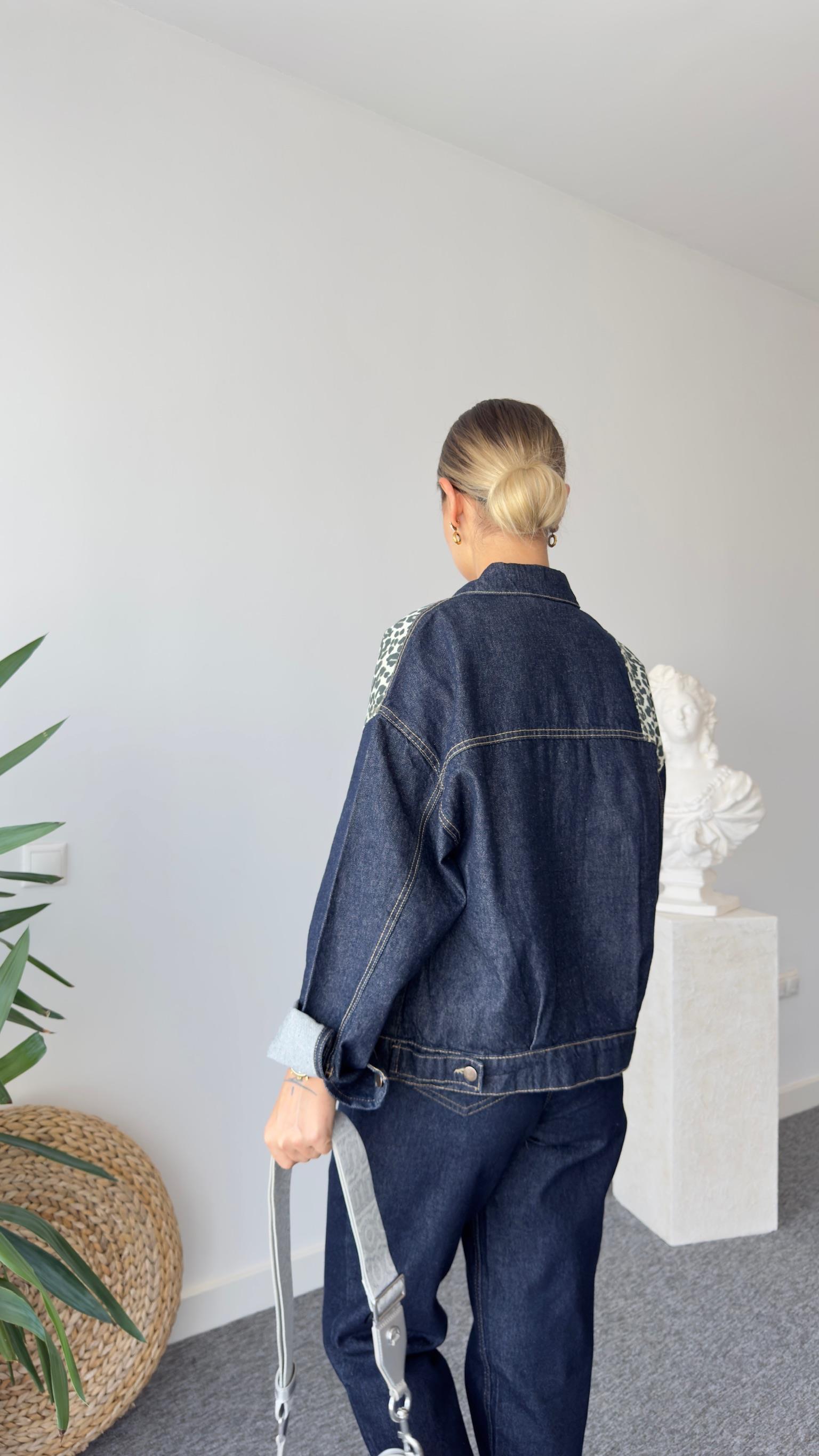 Marya Leopar Detaylı Lacivert Jean Ceket
